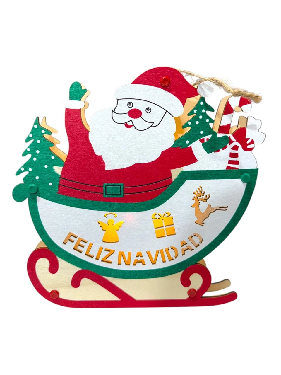 Cartel luminoso madera trineo papa noel